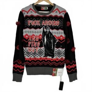 Spencer's Light-Up Holiday Scream Ghost Face Sweater with Pom Poms Lights NWT